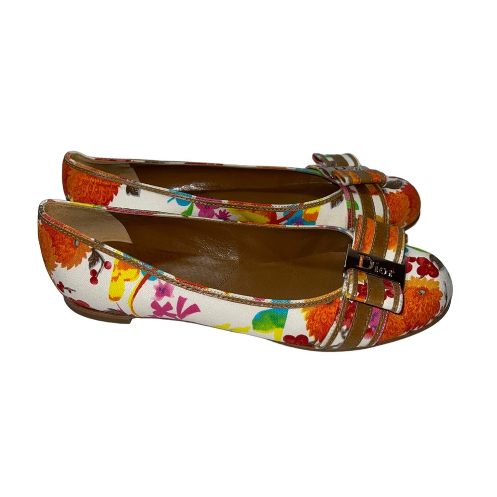 Dior Floral Print Flats - Orange and White - Picture 3 of 10